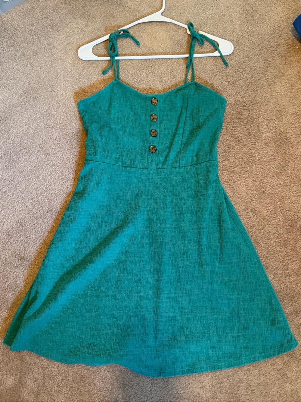 Women’s Teal Tie-Shoulder Sundress with Button Front